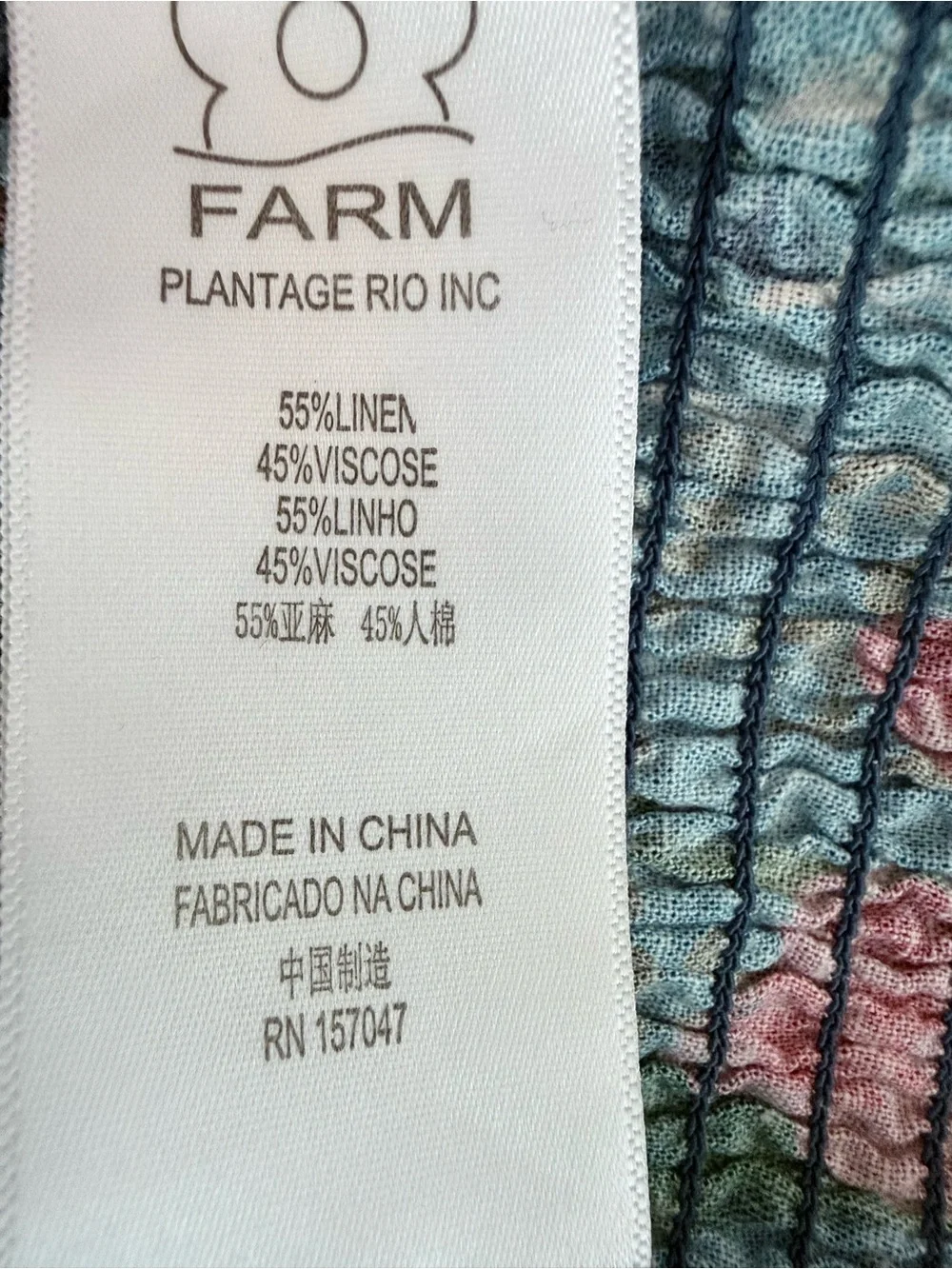 FARM Rio Blue Tropical Leopard Linen Blend Puff Sleeve Corset Top S